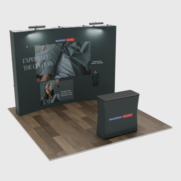 Kit de exhibición emergente curvado Pro 3 en 1 de 10 pies x 10 pies con luces Illume