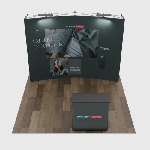 Kit de exhibición emergente curvado Pro 3 en 1 de 10 pies x 10 pies con luces Illume