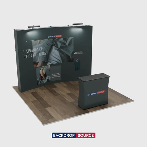 Kit de exhibición emergente curvado Pro 3 en 1 de 10 pies x 10 pies con luces Illume