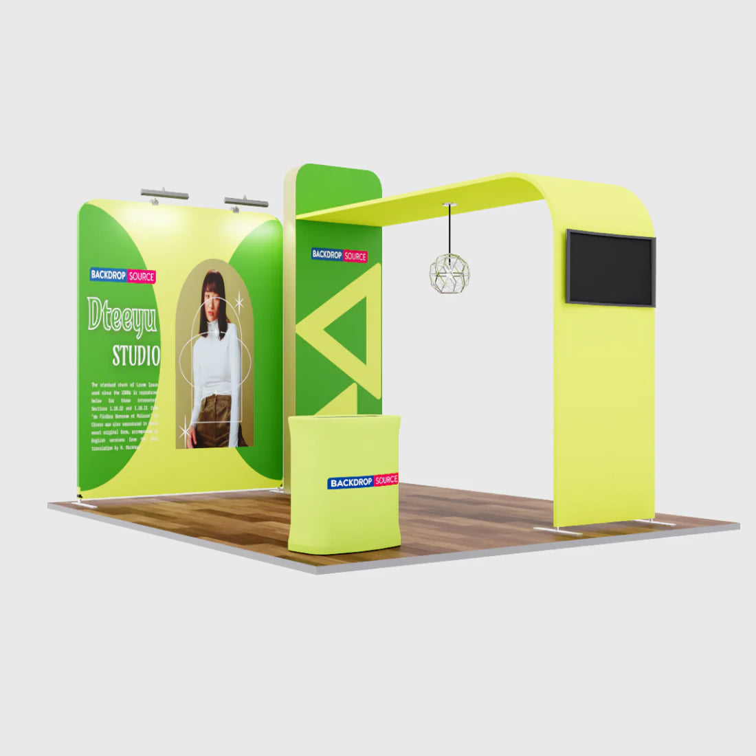 Kit de exhibición de TV modular de arco en L de primera calidad para stands de 10 pies de ancho