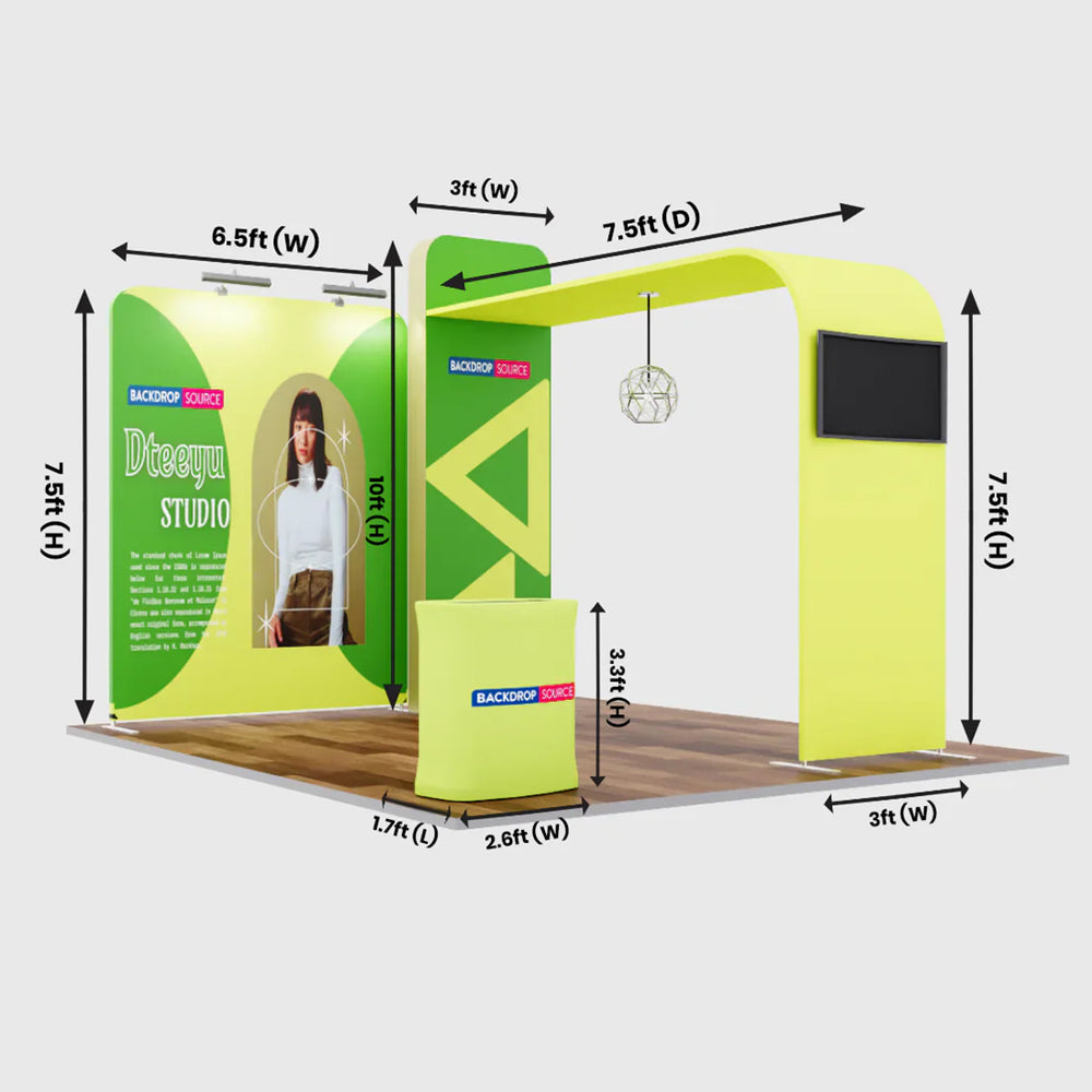 Kit de exhibición de TV modular de arco en L de primera calidad para stands de 10 pies de ancho