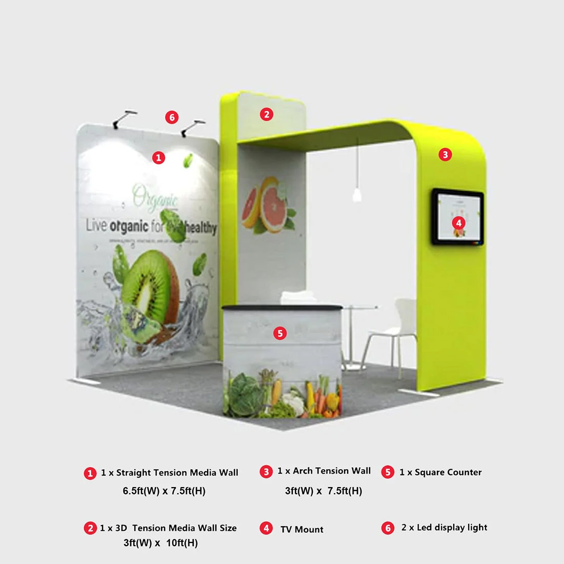 Kit de exhibición de TV modular de arco en L de primera calidad para stands de 10 pies de ancho