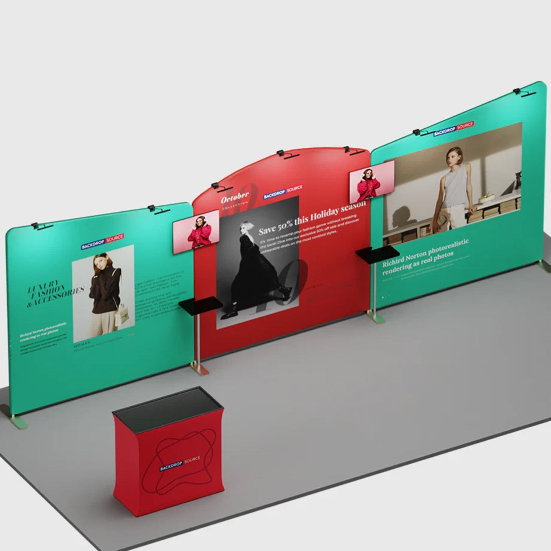 Kit de exhibición de tapa redonda de 20 x 10 con parte superior recta inclinada