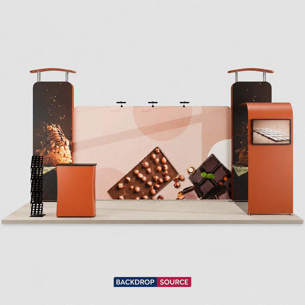 20x10 Straight Backdrop with 3D Wall & Arch Exhibition Kit