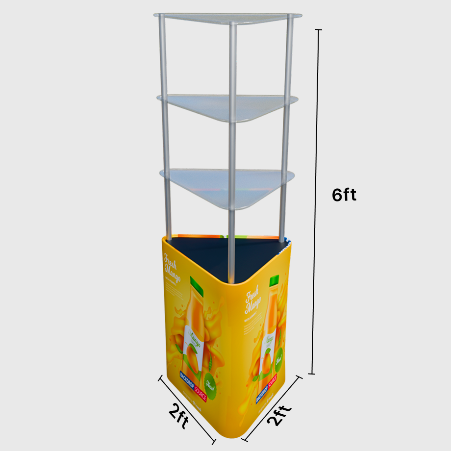 Triangular Fabric Display Counter with Acrylic Triple Shelves