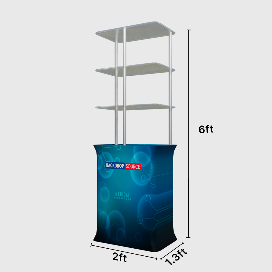 Rectangular Fabric Display Counter with Acrylic Triple Shelves