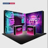 L-Shaped Illuminated Media Wall Set with Counters for 10ft x 10ft Booths.
