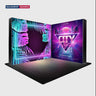 L-Shaped Illuminated Media Wall Set with Counters for 10ft x 10ft Booths.