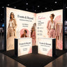 L-Shaped Illuminated Media Wall Set with Counters for 10ft x 10ft Booths.