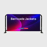 Custom printed barricade jacket wrapping crowd control frames for event branding