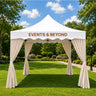 White canopy tent with plain curtains