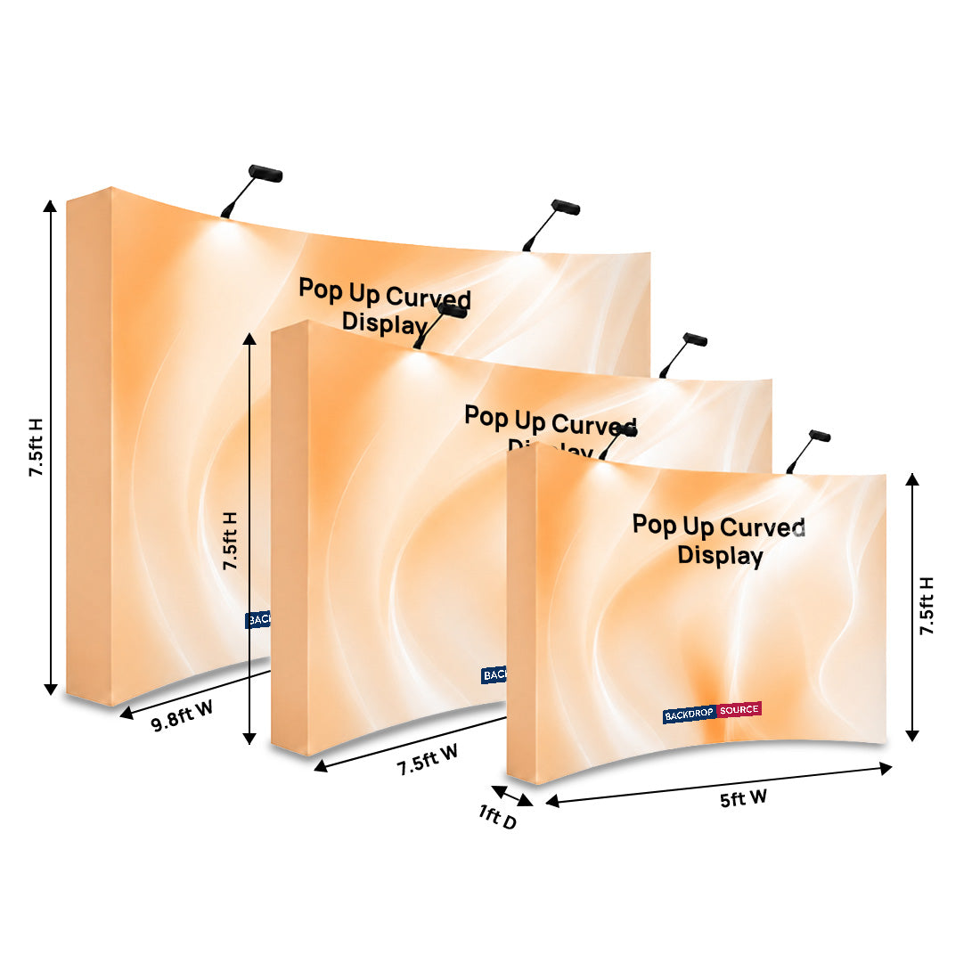 Fabric Popup Curved Backwall Kit with Clamping Lights