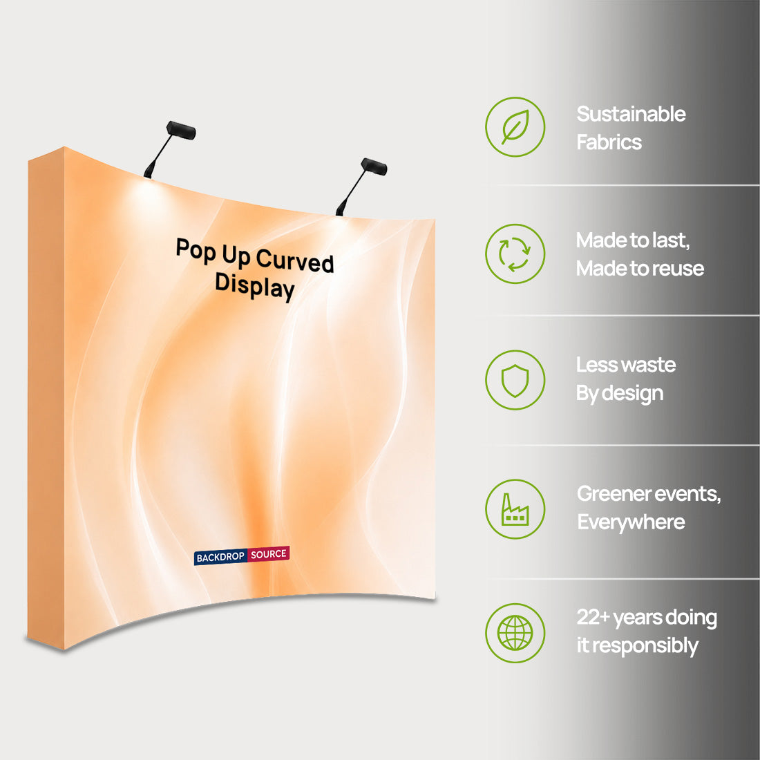 Fabric Popup Curved Backwall Kit with Clamping Lights