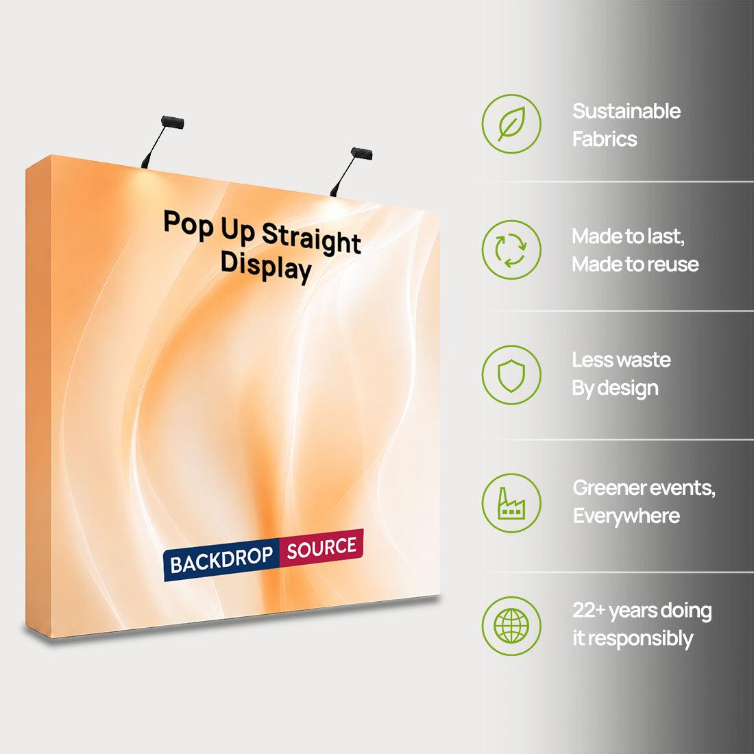 Fabric Popup Straight Backwall Kit with Clamping Lights