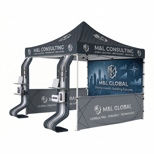 10ft x 10ft Fabric Canopy Kit with Waterfall Shelves & TV Mounts