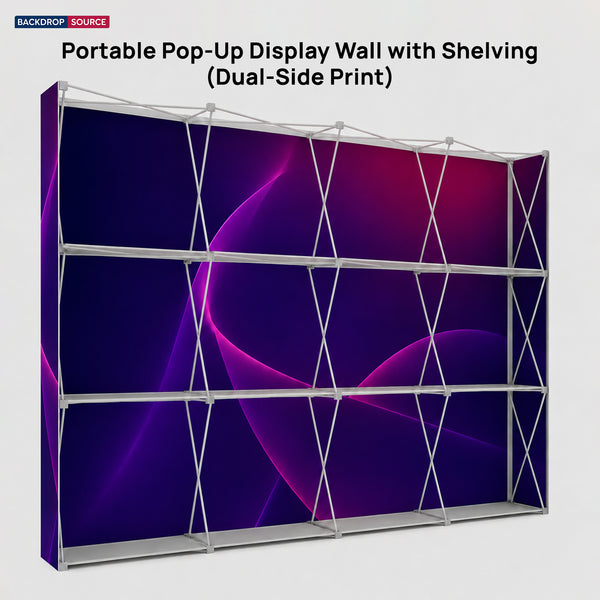 Portable Pop-Up Display Wall with Shelving (Dual-Side Print)