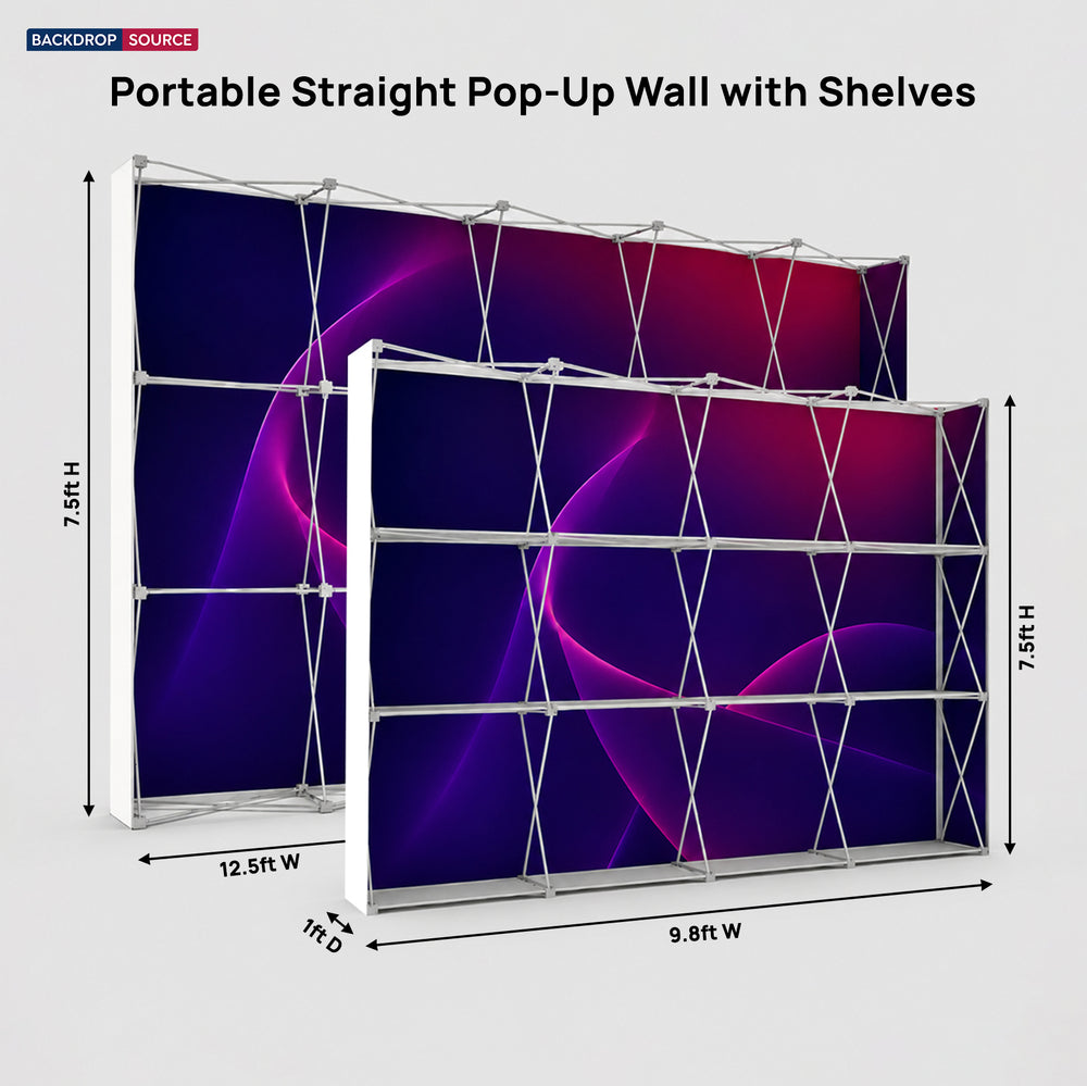 Portable Straight Pop-Up Wall with Shelves
