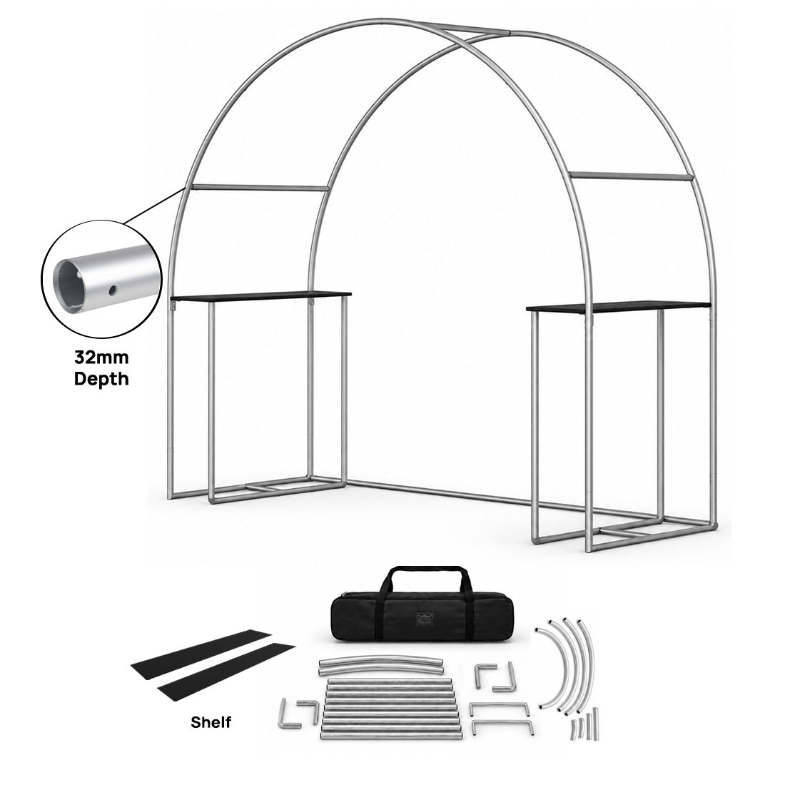 Round Fabric Arch Exhibition Booth with Built-In Shelf