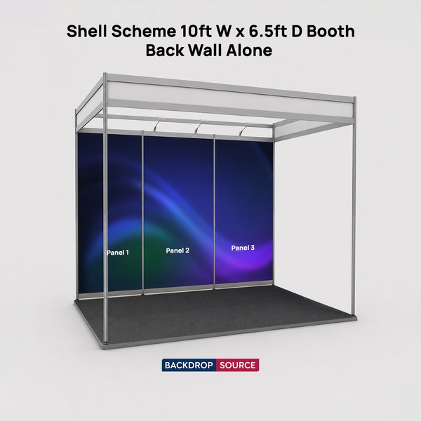 Gráficos de exhibición de esquema de concha para stand de 10 pies de ancho x 6,5 pies de profundidad
