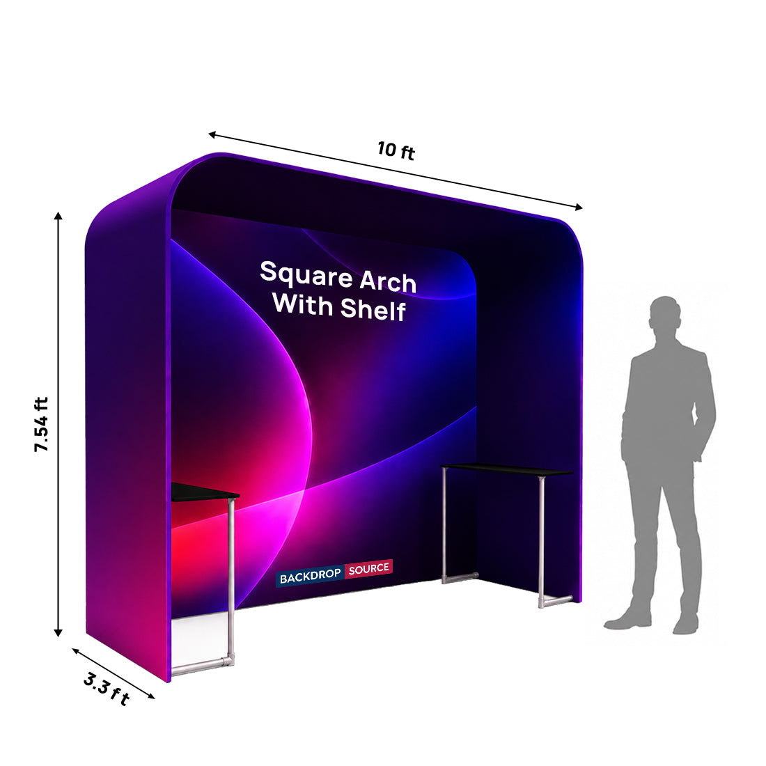 Square Arch Fabric Trade Show Booth with Built-In Shelf