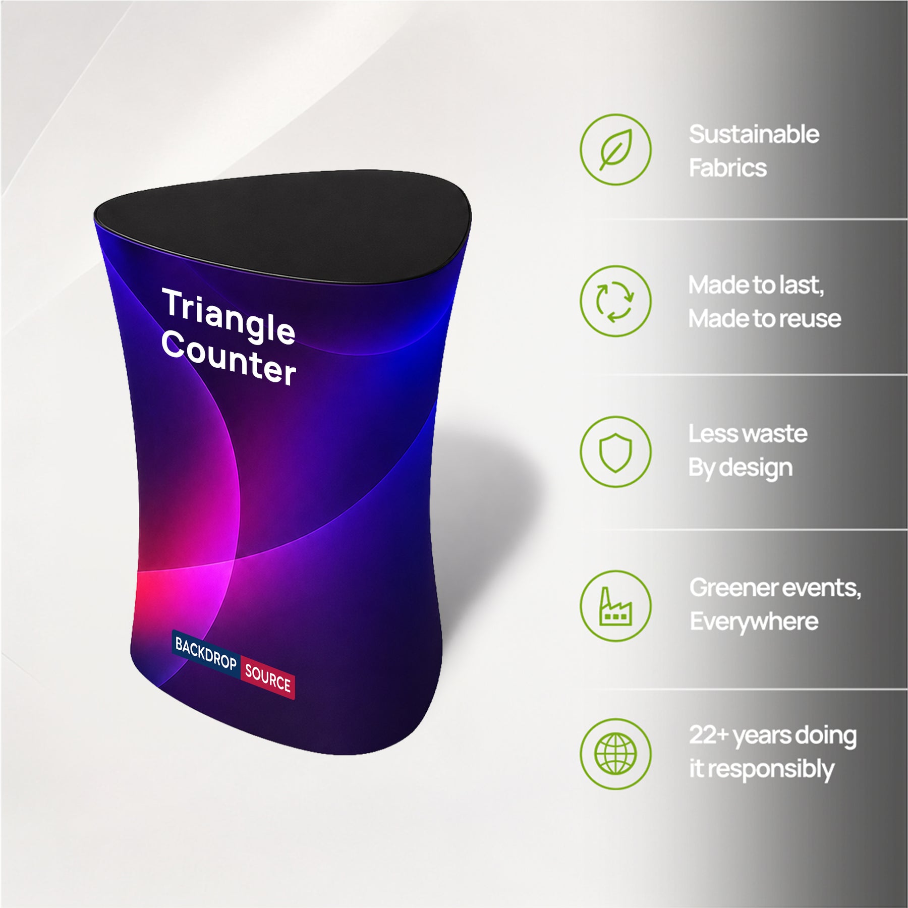 Mostrador de exhibición de tela triangular (para exhibiciones en podios y stands)
