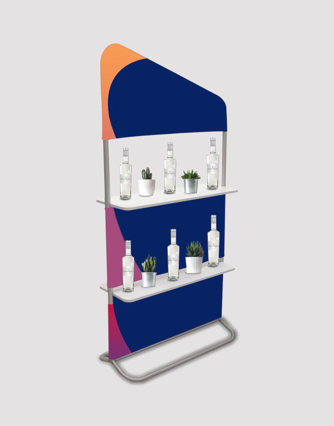 Inclined Display Wall with Shelves