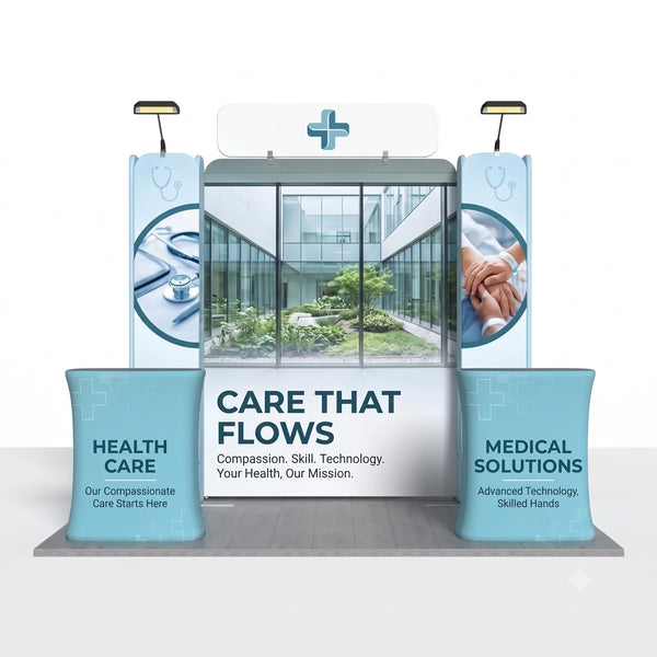 Magnetic Fabric Banner Stand Exhibition Kit with Rectangular Header & Pop-Up Booths