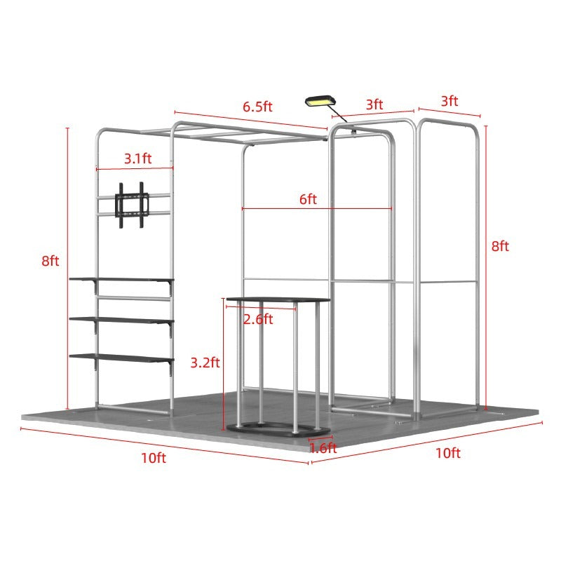 Magnetic Fabric Banner Stand & L-Shaped Shelving Display Exhibition Kit with Pop-Up Booth - frame dimensions