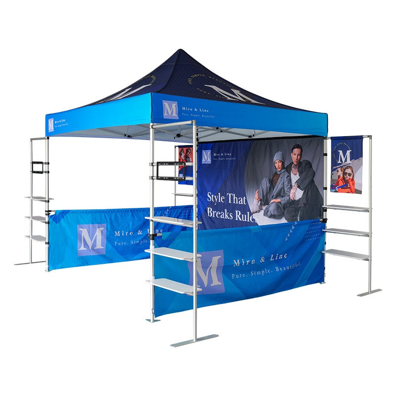 10ft x 10ft Fabric Canopy Kit A5 with TV Racks & Display Shelves