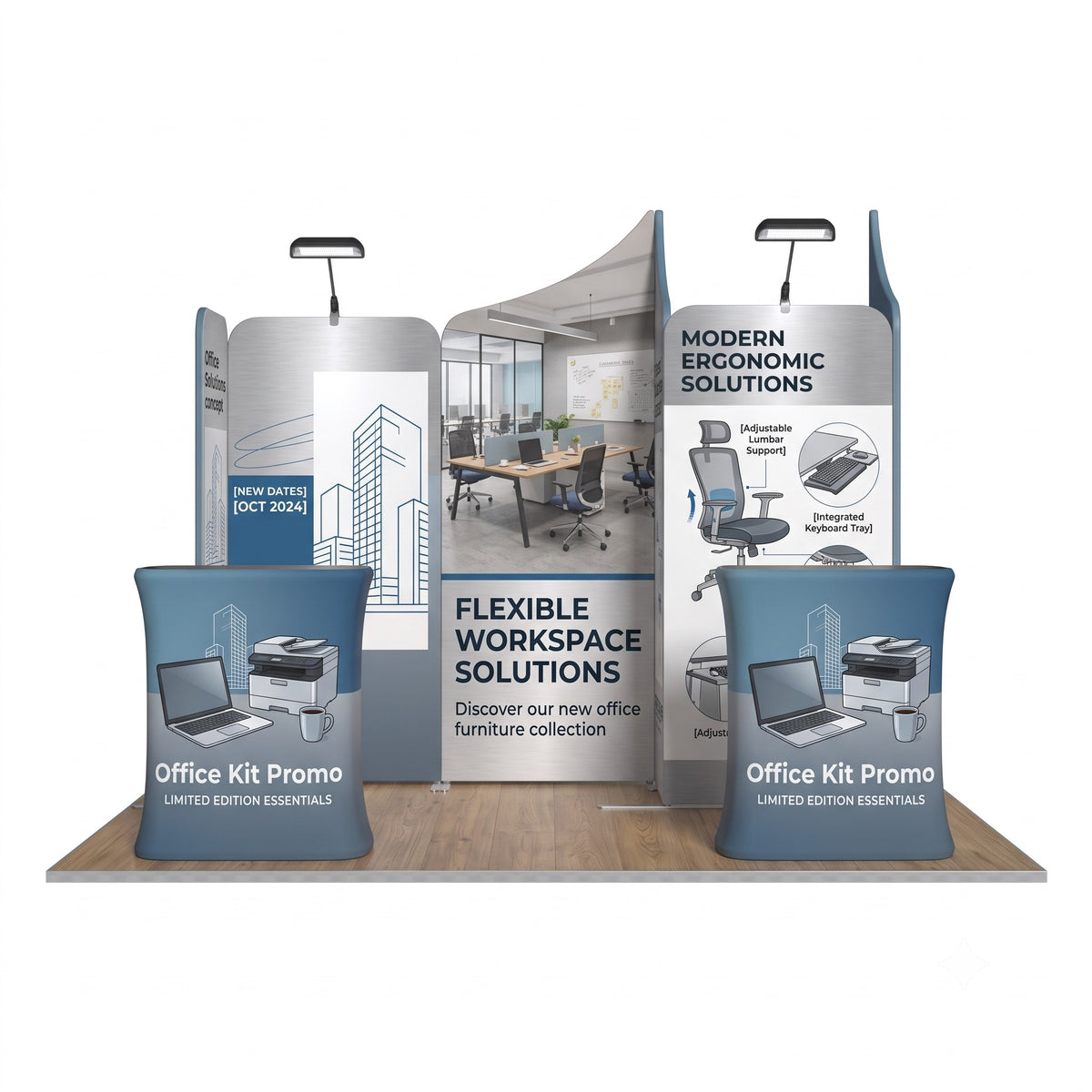 Magnetic Straight & Slope Fabric Banner Stand Exhibition Kit with Pop-Up Booth - front view