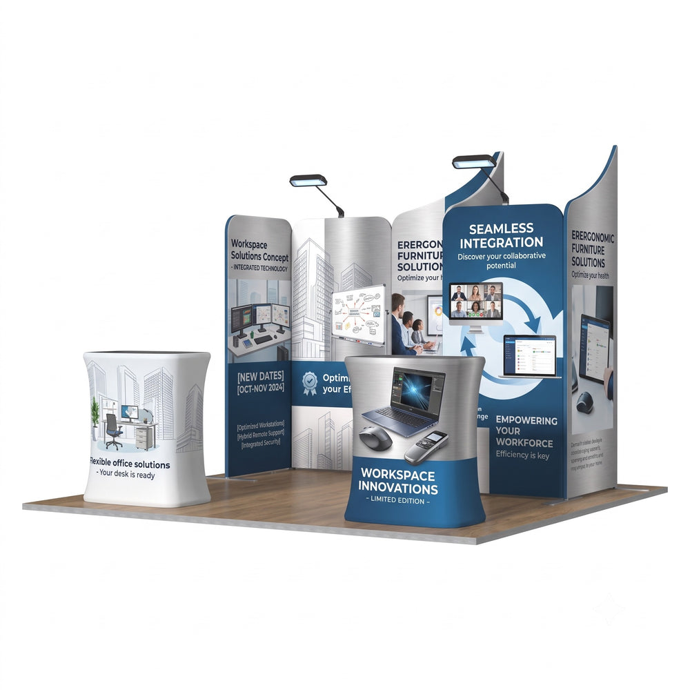 Magnetic Straight & Slope Fabric Banner Stand Exhibition Kit with Pop-Up Booth - angled view