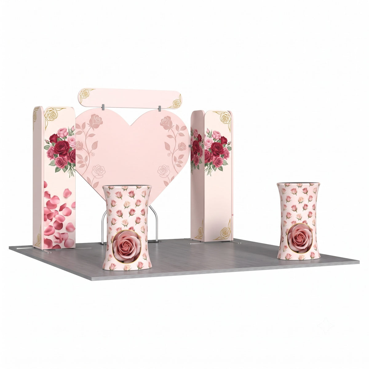 Magnetic Fabric Banner Stand Exhibition Kit with Heart-Shaped Backdrop & Oval Header - angled view