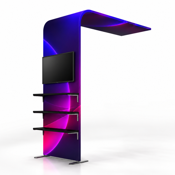 Vitrina en forma de L con estante y soporte para TV