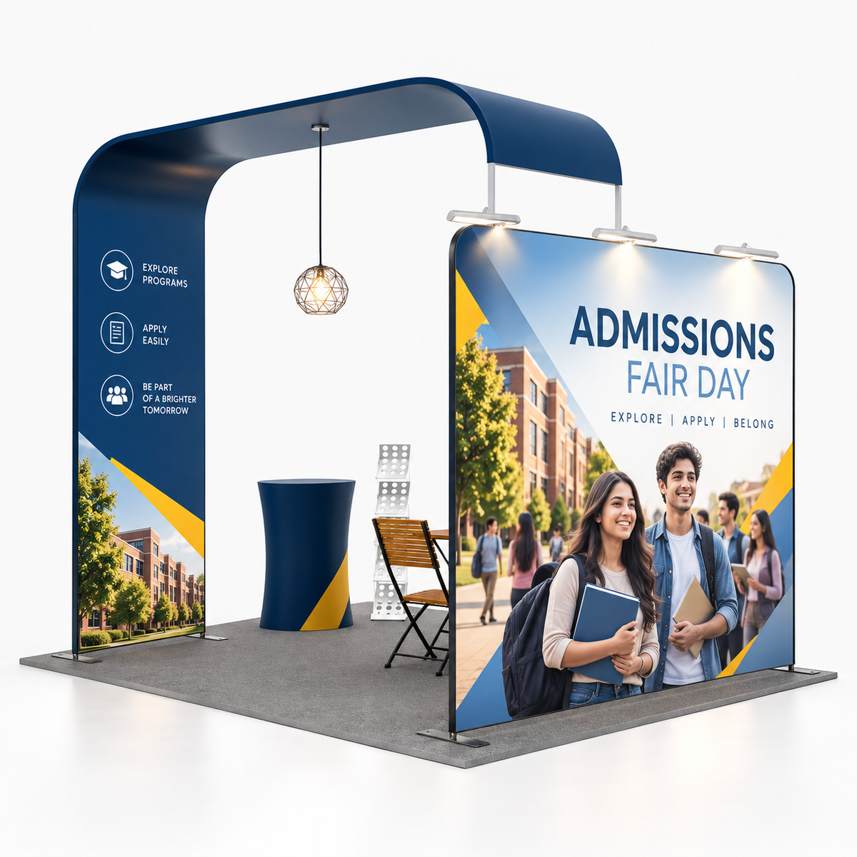 Kit de exhibición de TV con arco en L modular para stands de 10 pies de ancho 