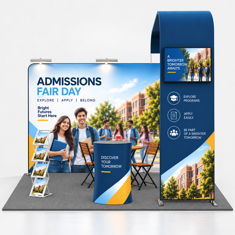 Kit de exhibición de TV con arco en L modular para stands de 10 pies de ancho 