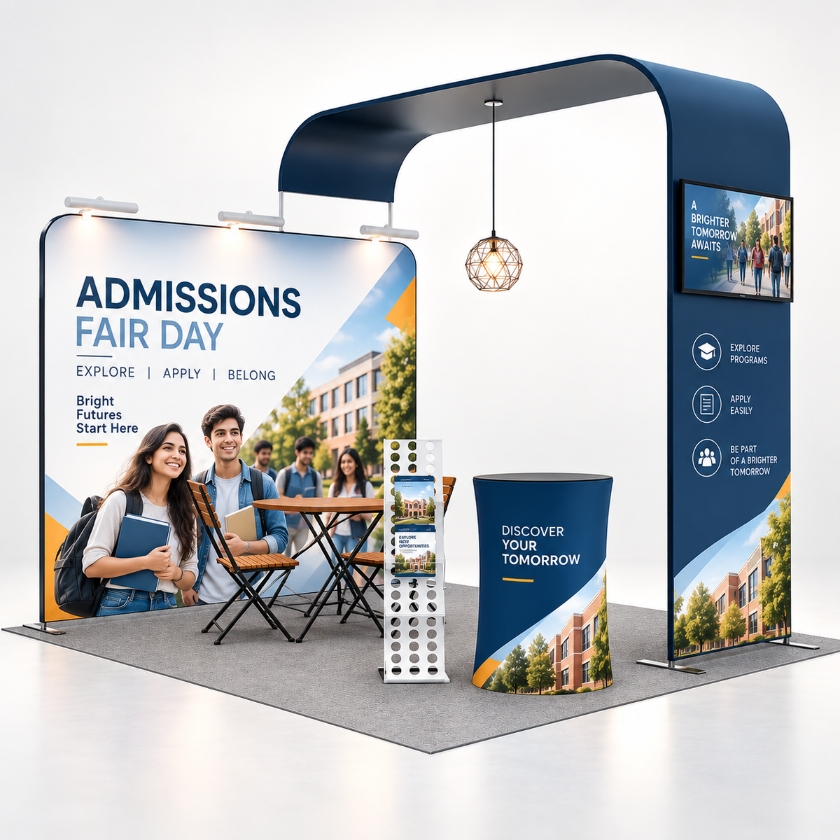 Kit de exhibición de TV con arco en L modular para stands de 10 pies de ancho 