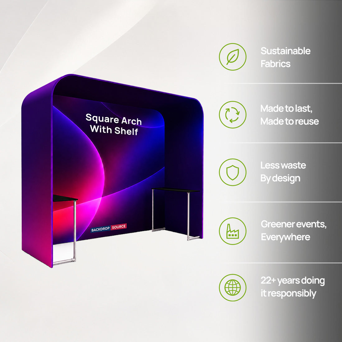 Square Arch Fabric Trade Show Booth with Built-In Shelf
